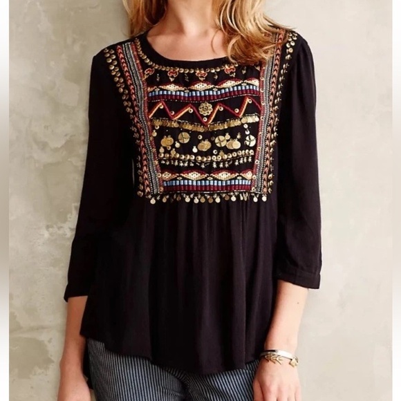 HD in Paris Tops - Anthropologie HD in Paris embroidered top with metal accents